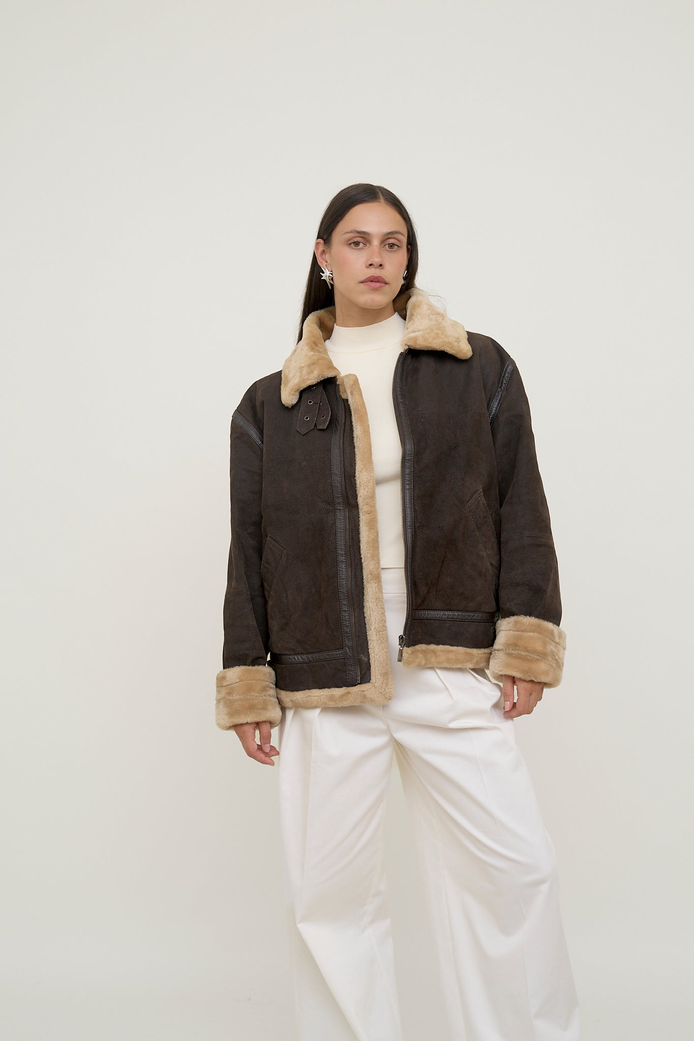 Sherpa-lined leather jacket