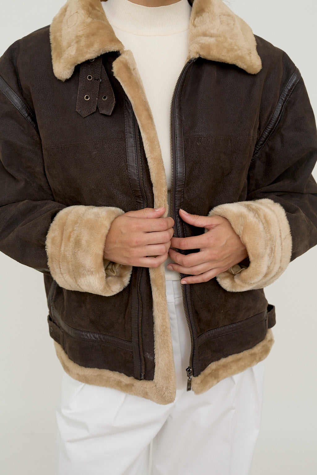 Sherpa-lined leather jacket