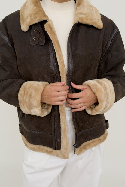 Sherpa-lined leather jacket