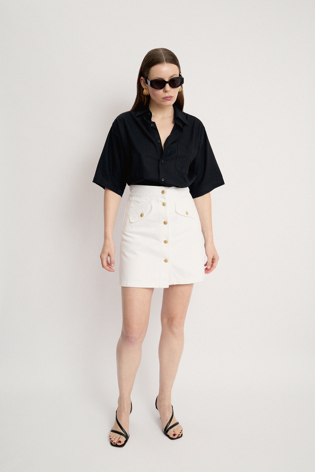 Structured denim mini skirt