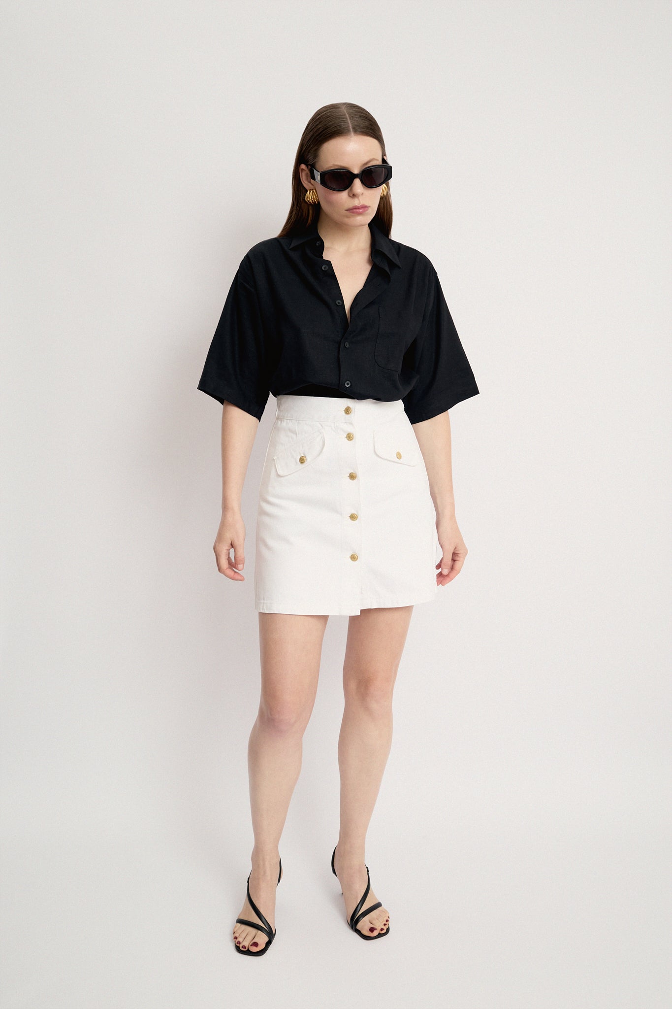 Structured denim mini skirt