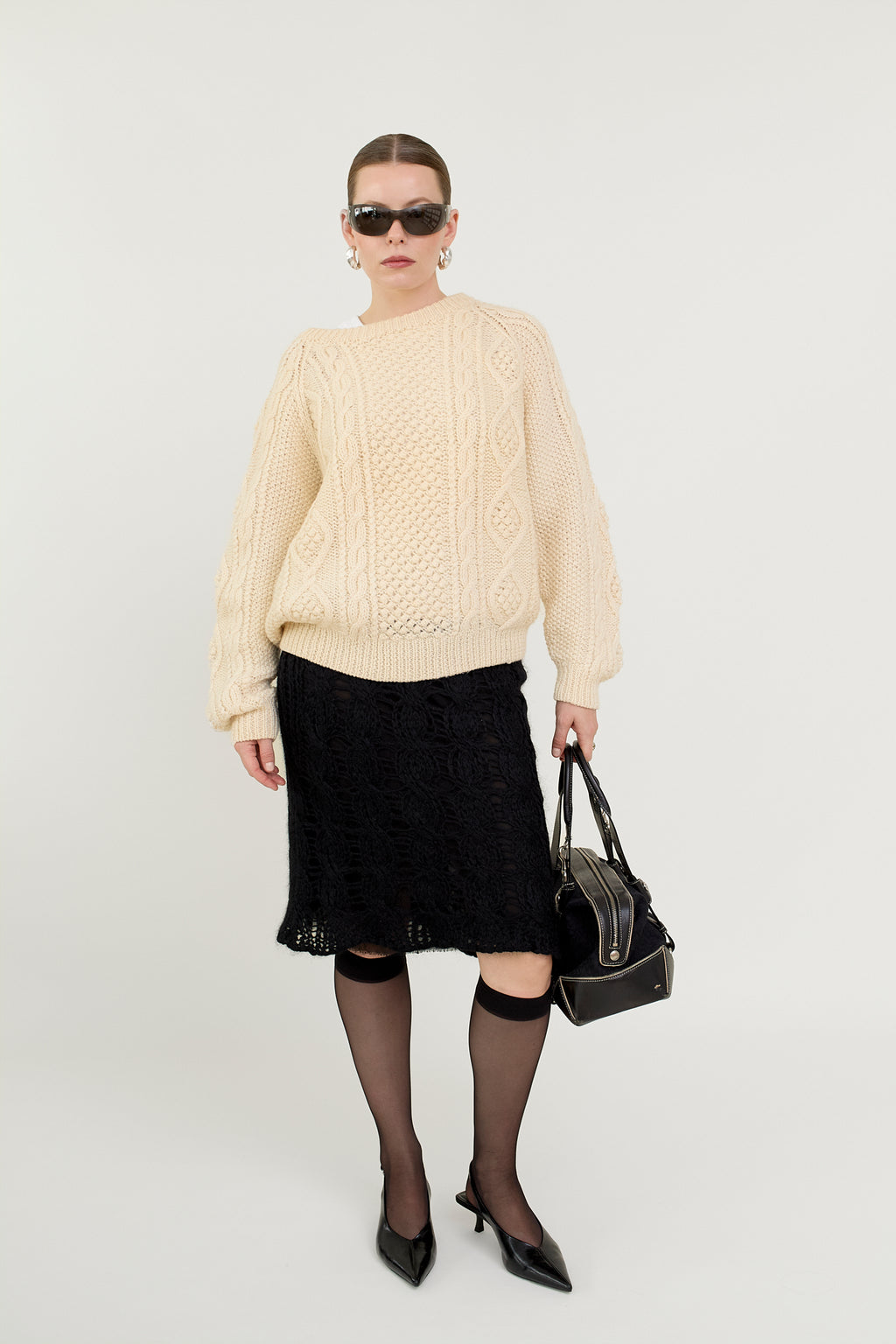 Aran cable knit wool jumper