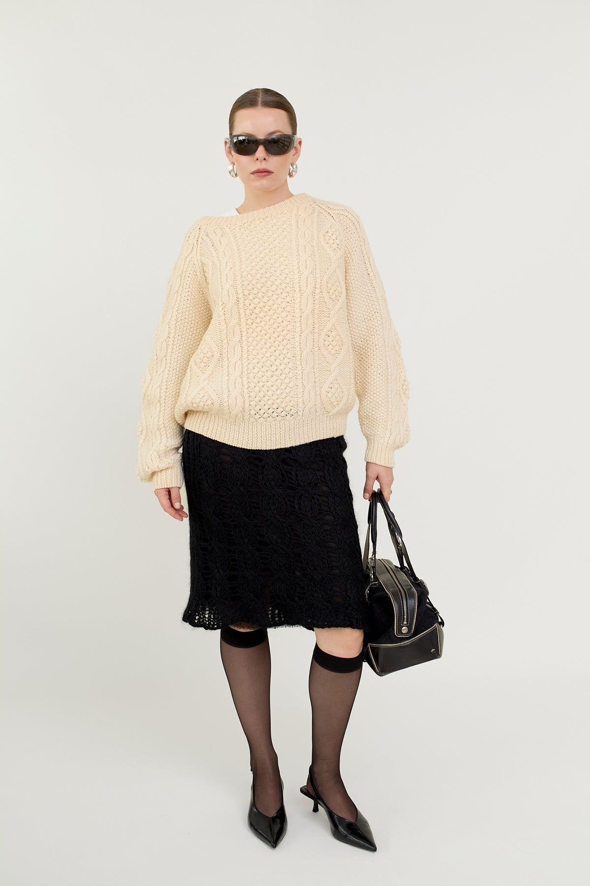 Aran cable knit wool jumper