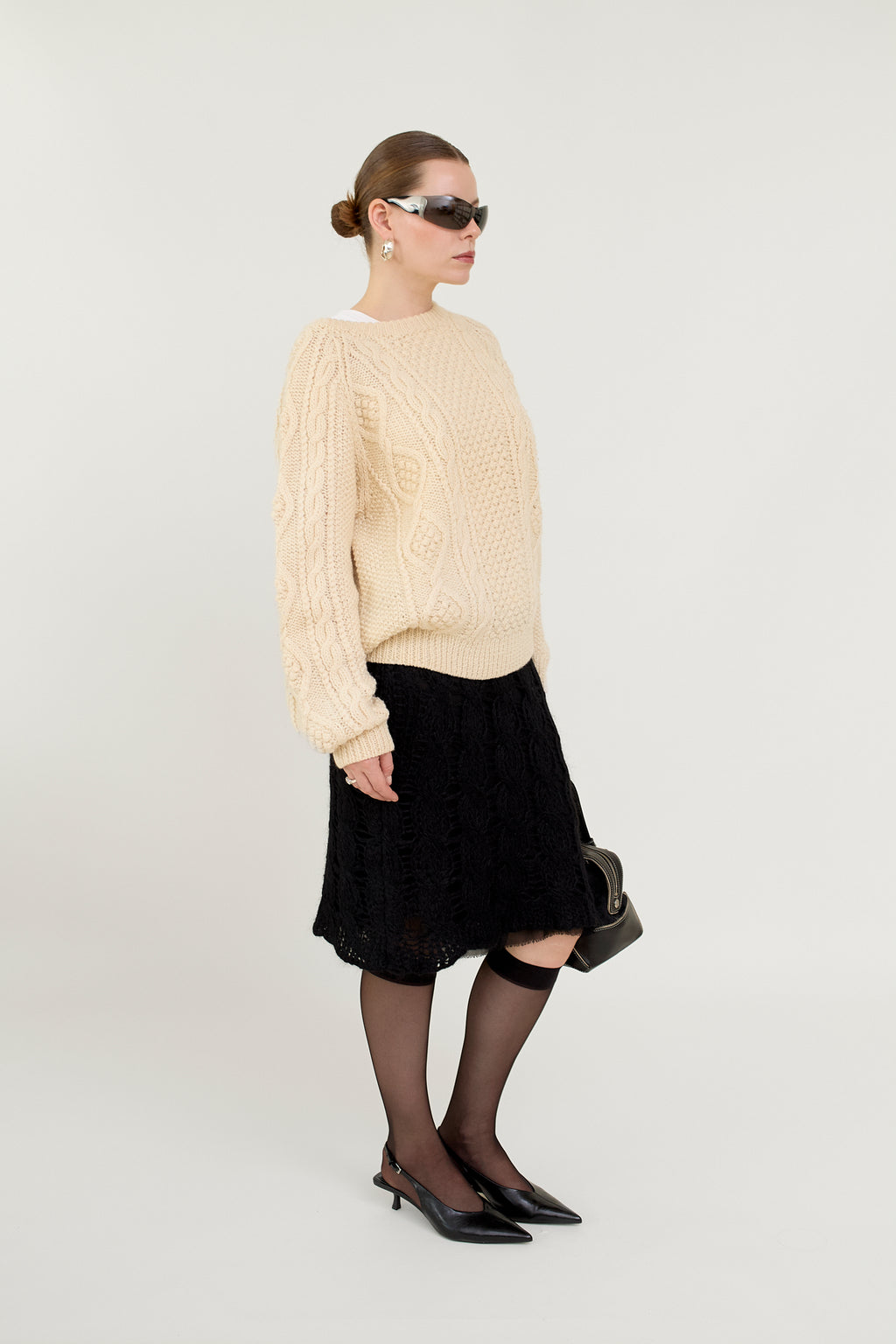 Aran cable knit wool jumper