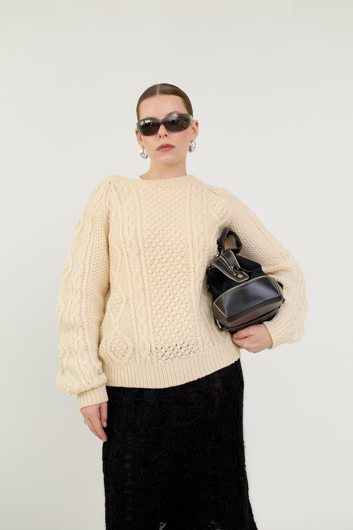 Aran cable knit wool jumper