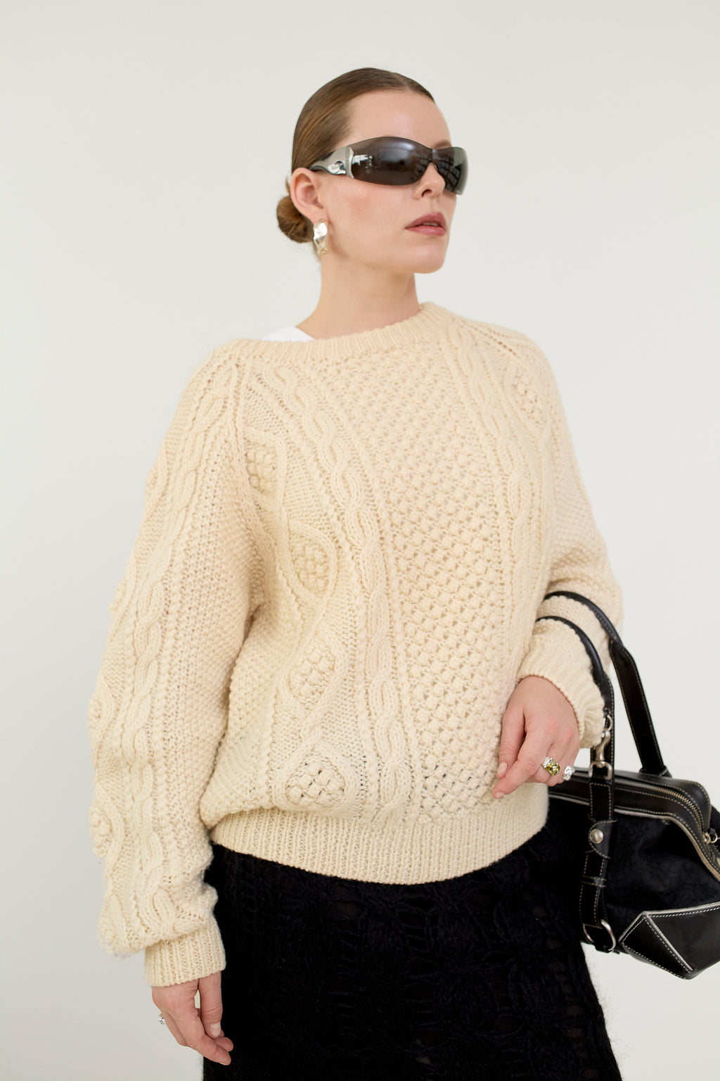 Aran cable knit wool jumper
