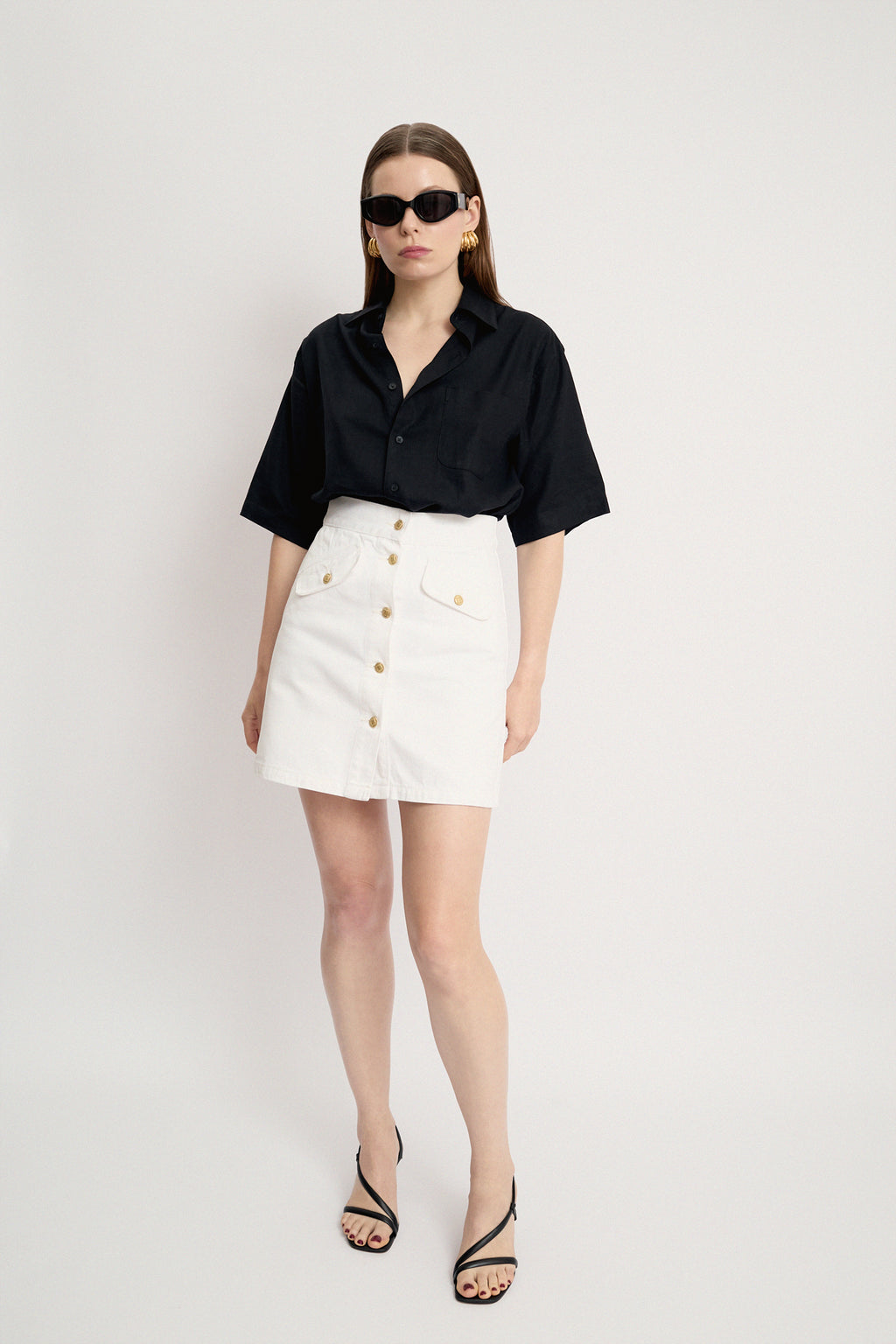 Structured denim mini skirt