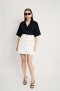 Structured denim mini skirt