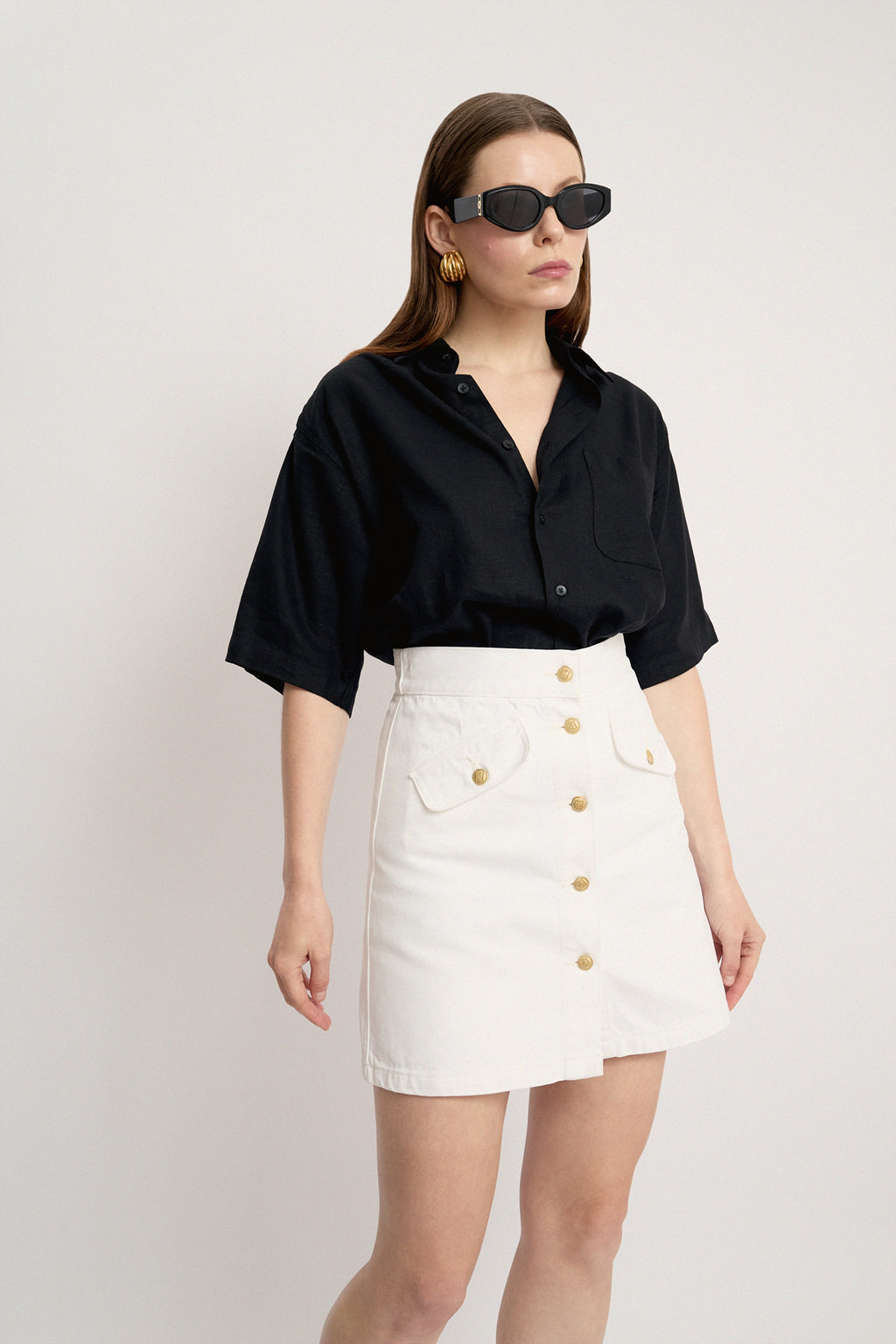 Structured denim mini skirt