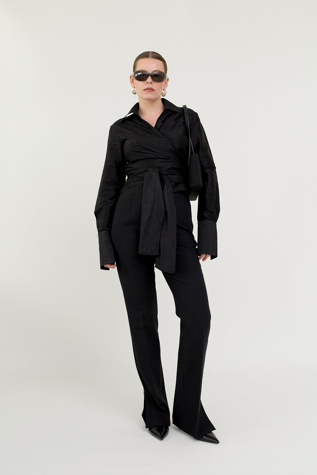 Black silk wrap blouse