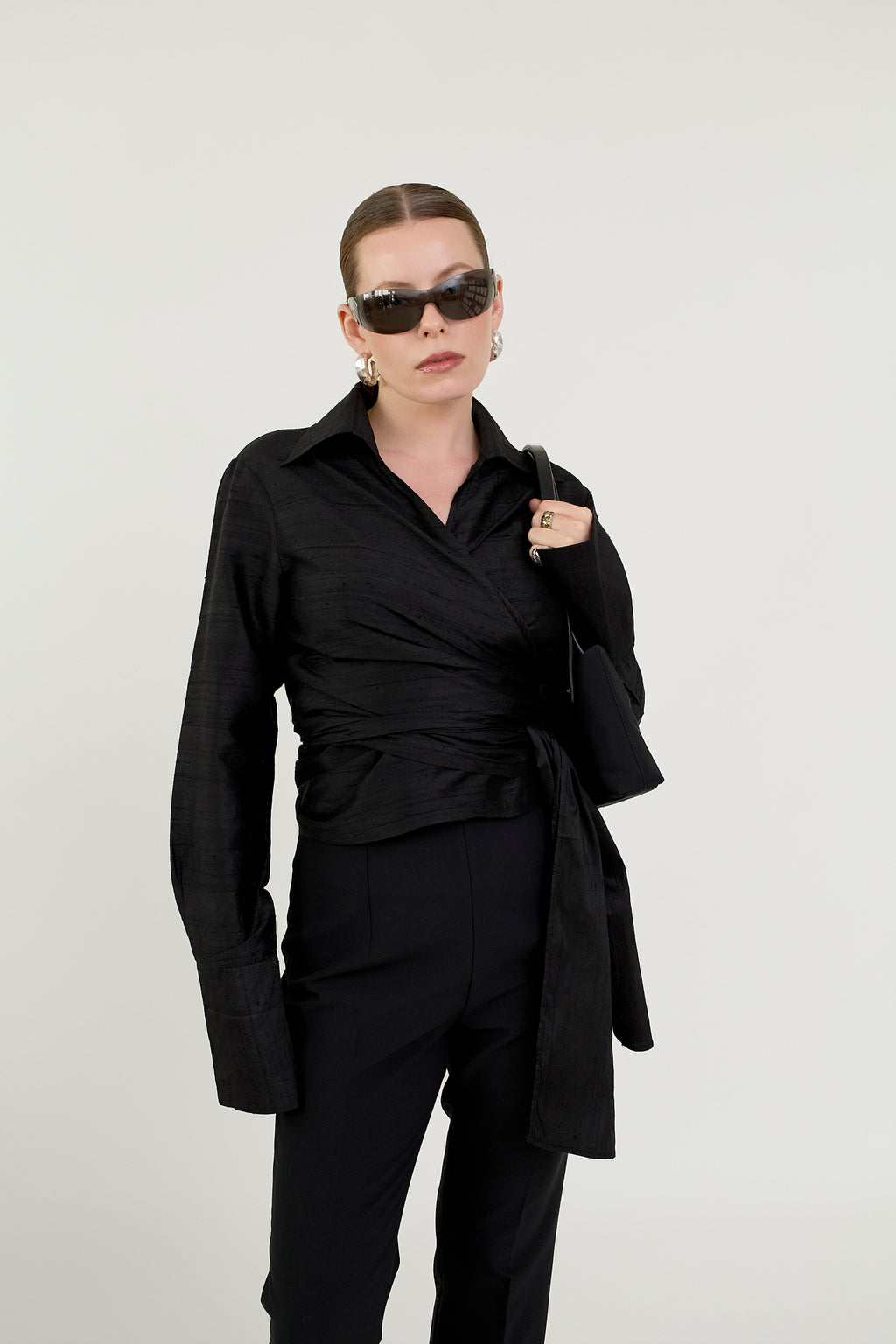 Black silk wrap blouse