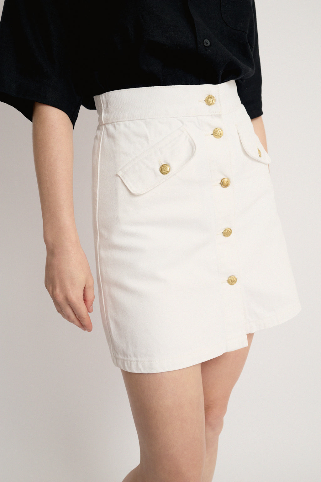 Structured denim mini skirt