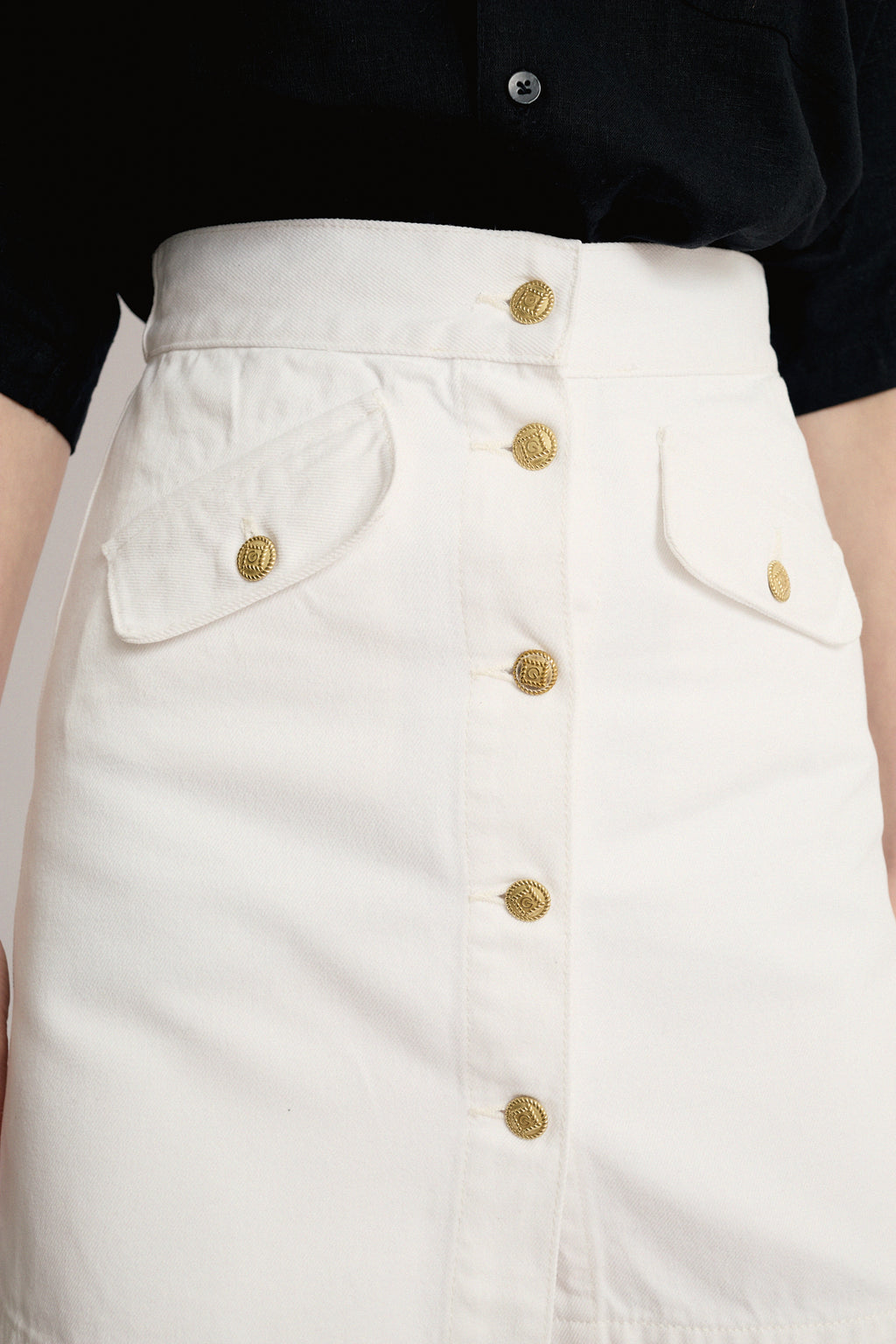 Structured denim mini skirt