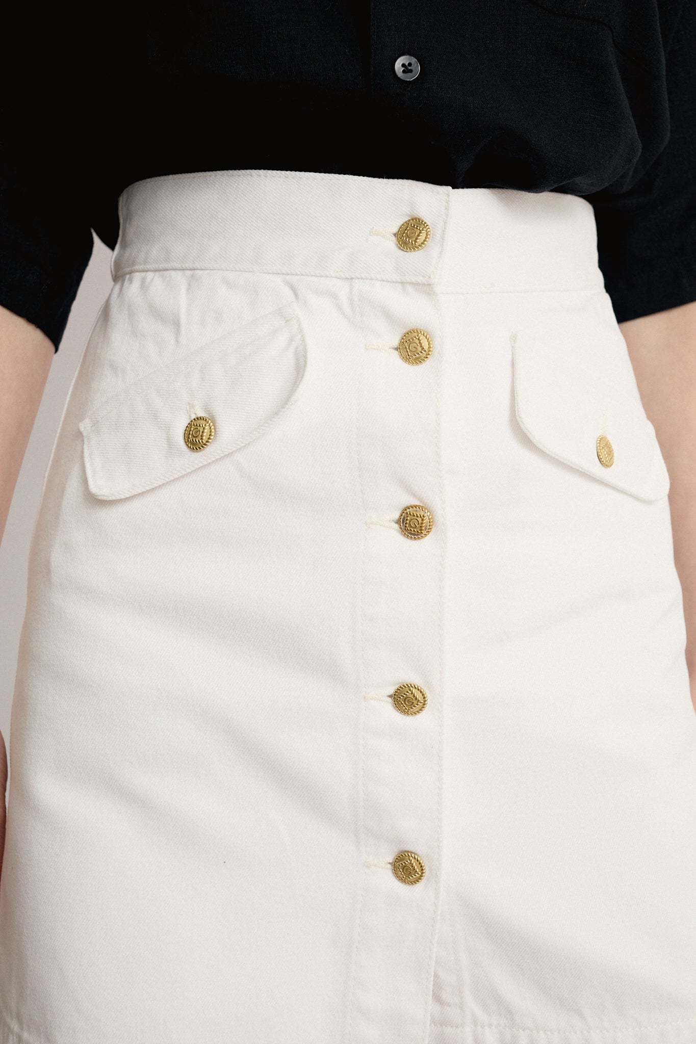 Structured denim mini skirt