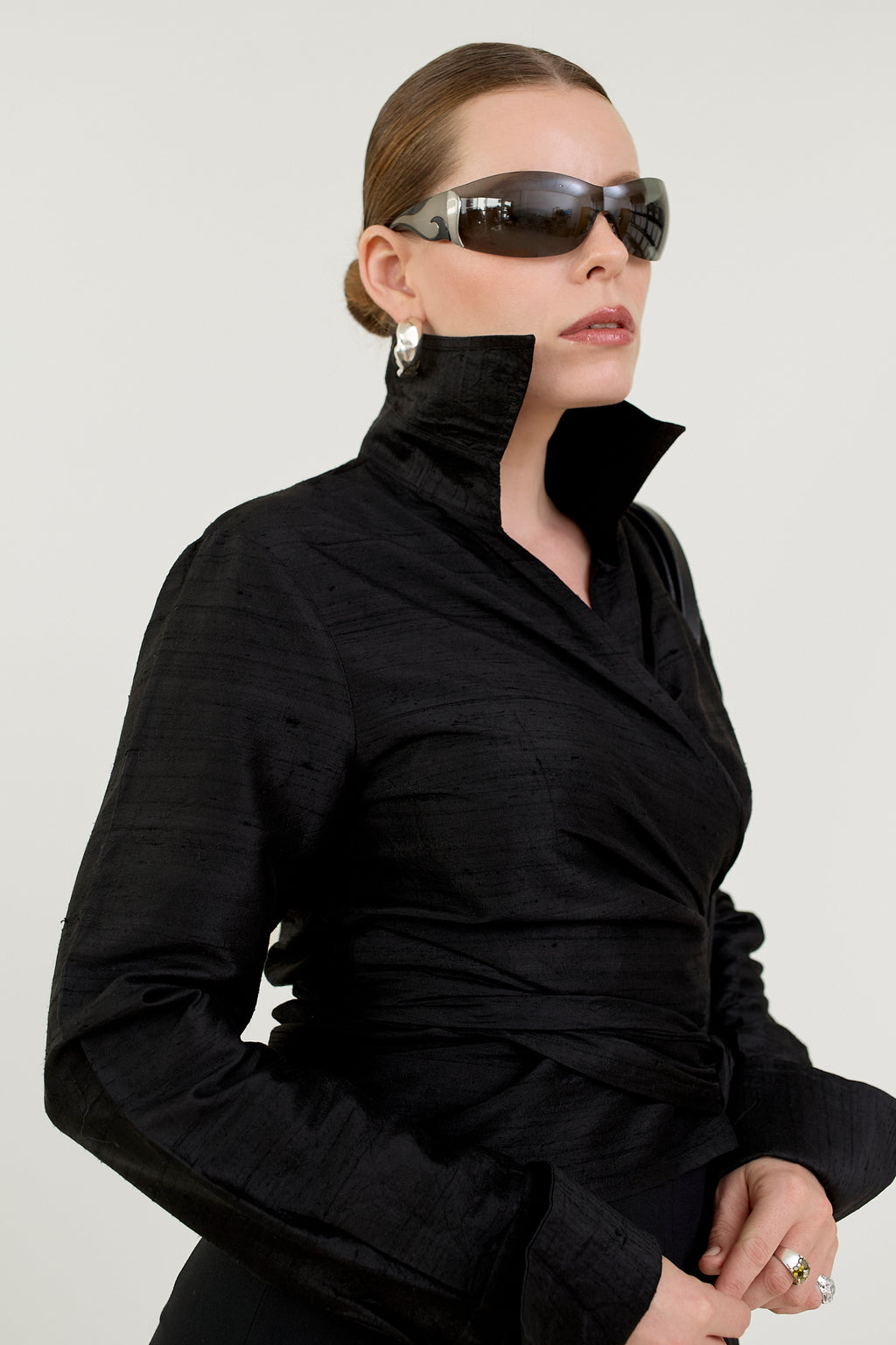Black silk wrap blouse