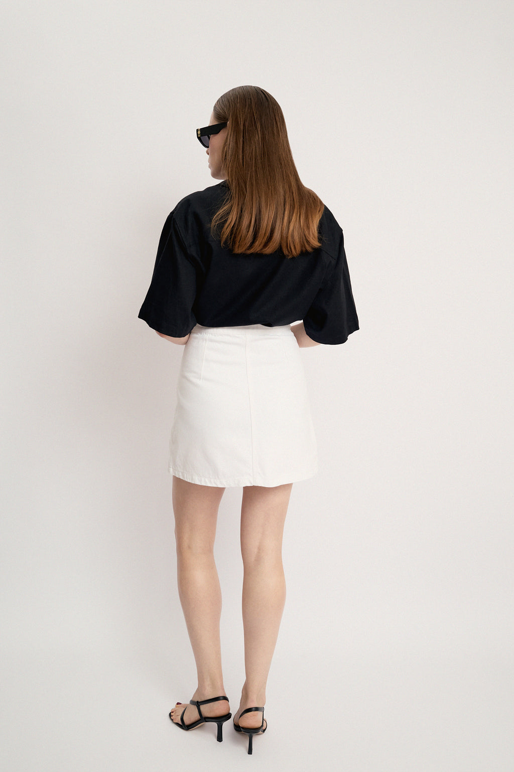 Structured denim mini skirt