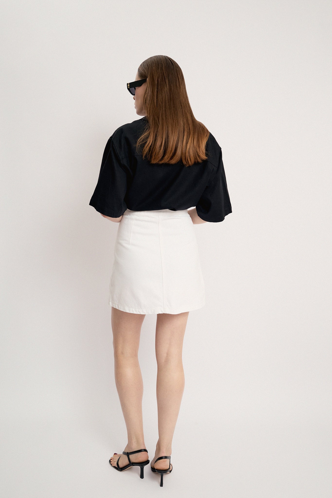 Structured denim mini skirt