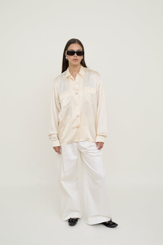 Oversized white silk blouse