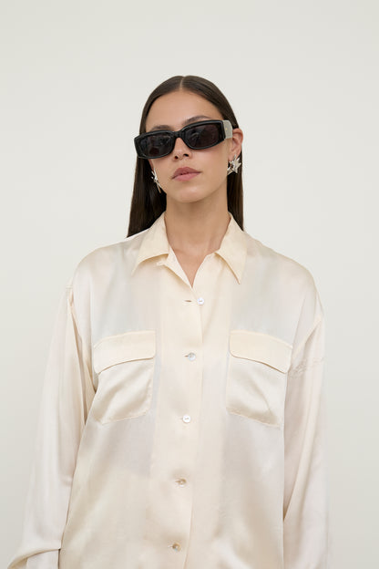 Oversized white silk blouse