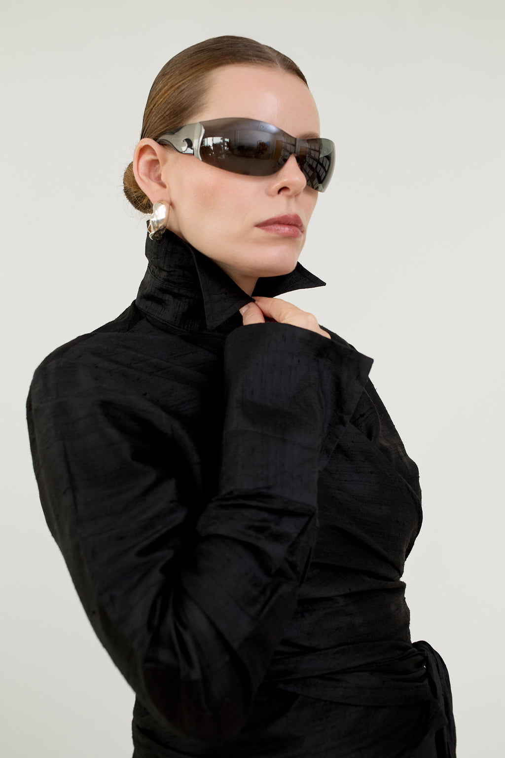 Black silk wrap blouse