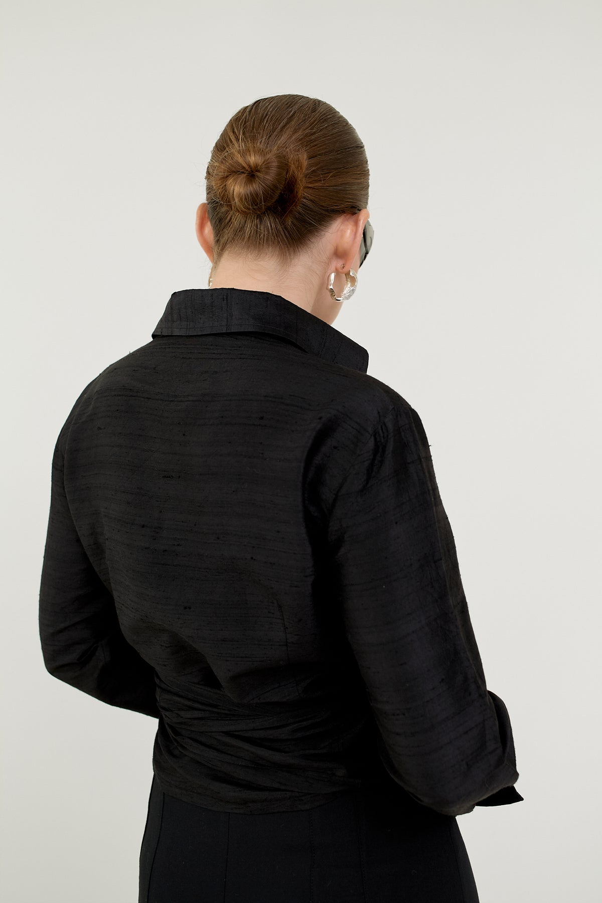 Black silk wrap blouse