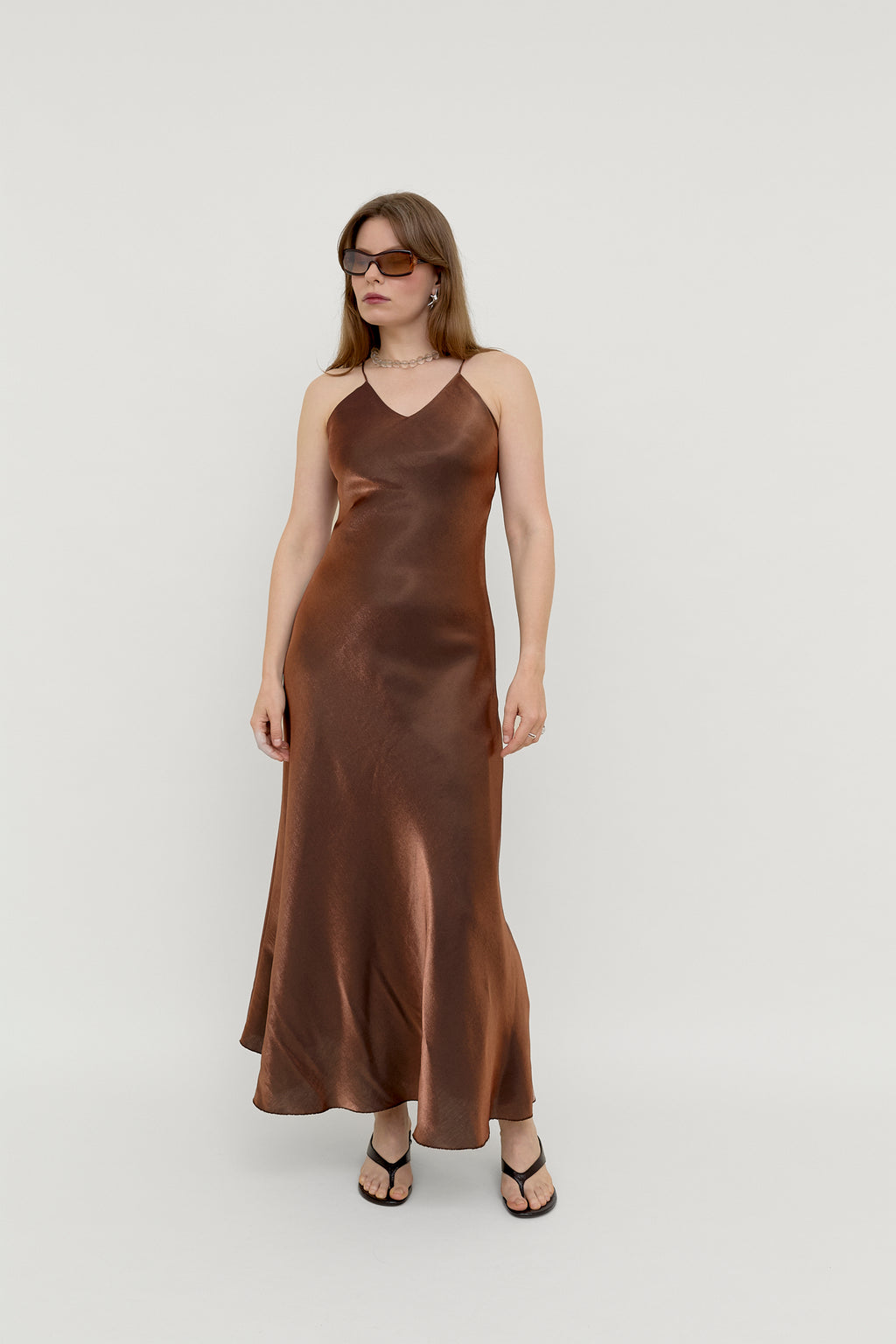 2000s chocolate satin slip dress