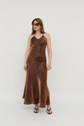 2000s chocolate satin slip dress