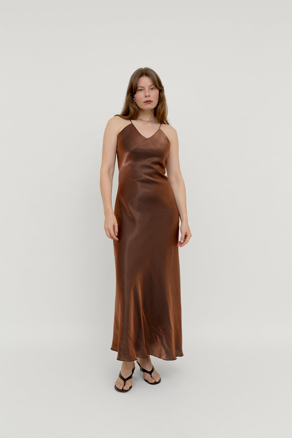 2000s chocolate satin slip dress