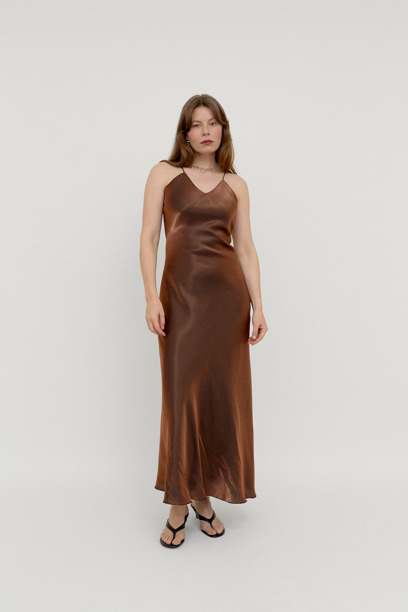 2000s chocolate satin slip dress