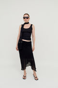 Black layered viscose midi skirt