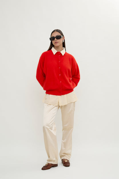 Red angora cardi