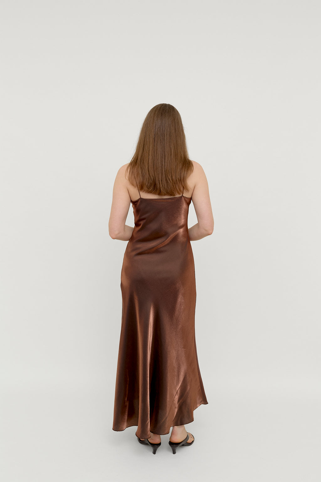 2000s chocolate satin slip dress