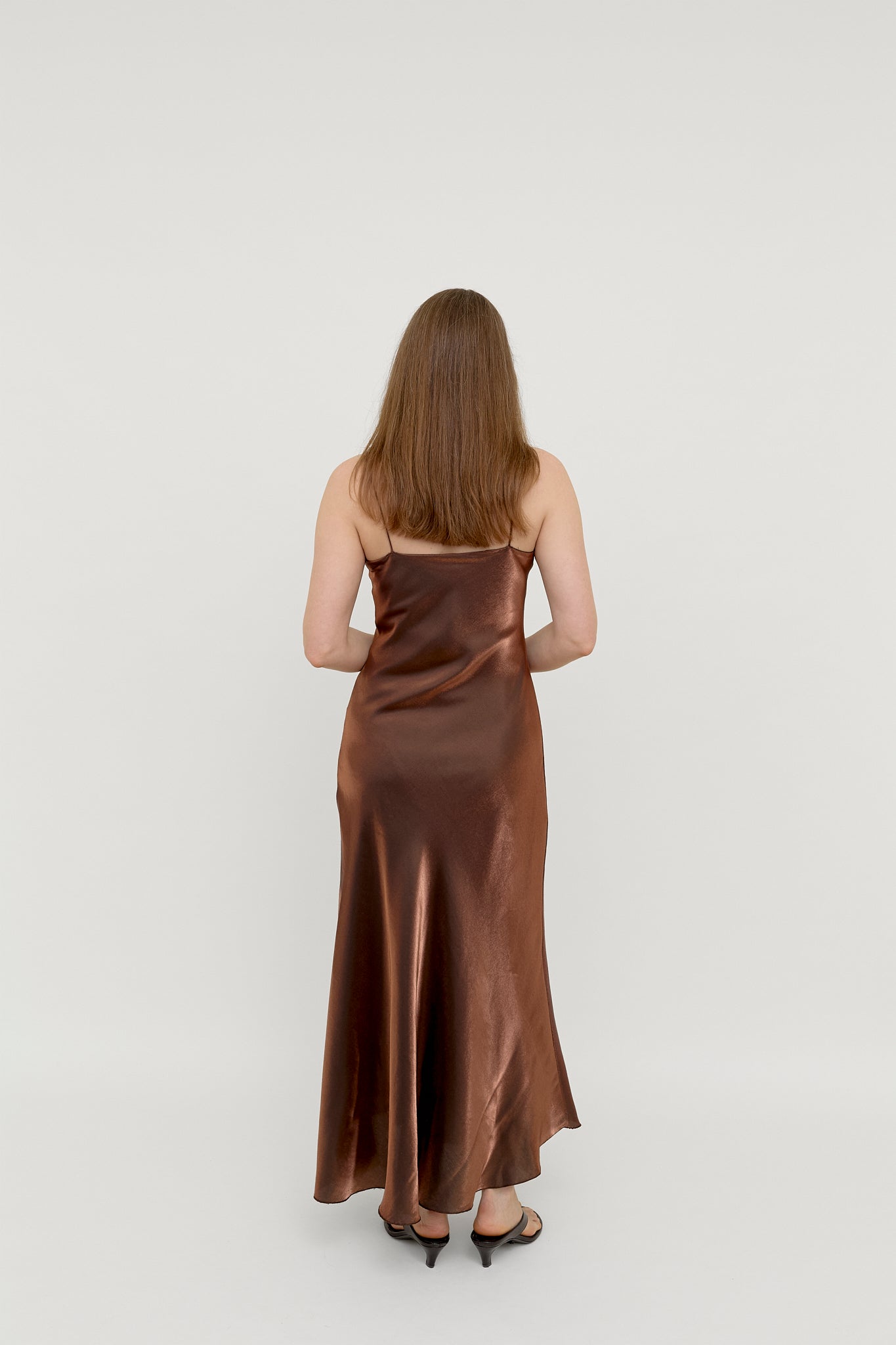 2000s chocolate satin slip dress
