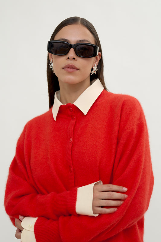 Red angora cardi