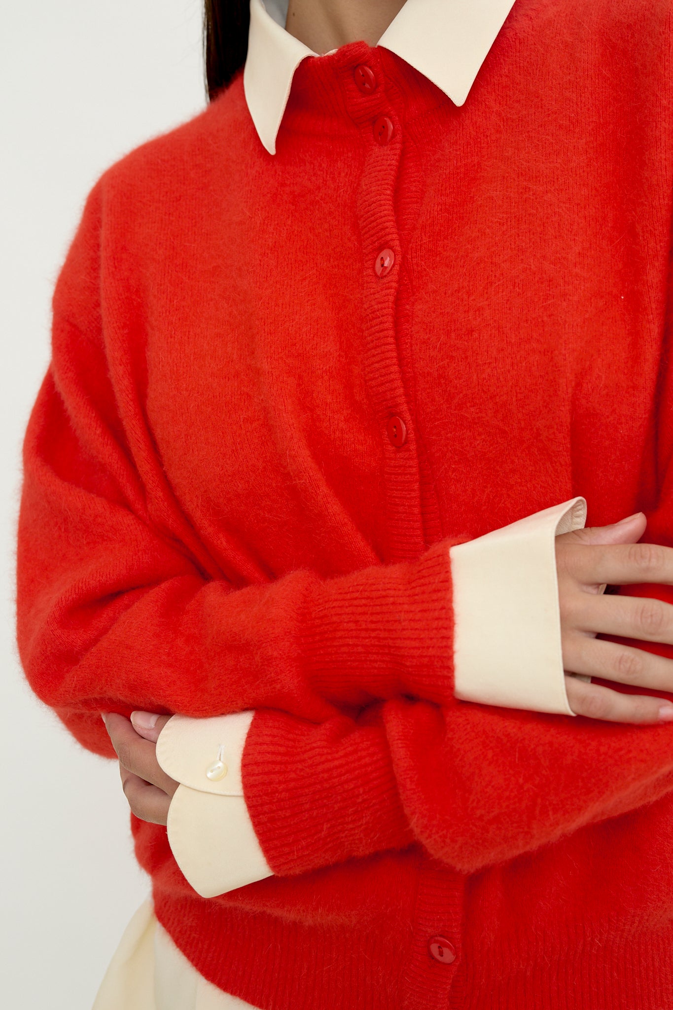 Red angora cardi