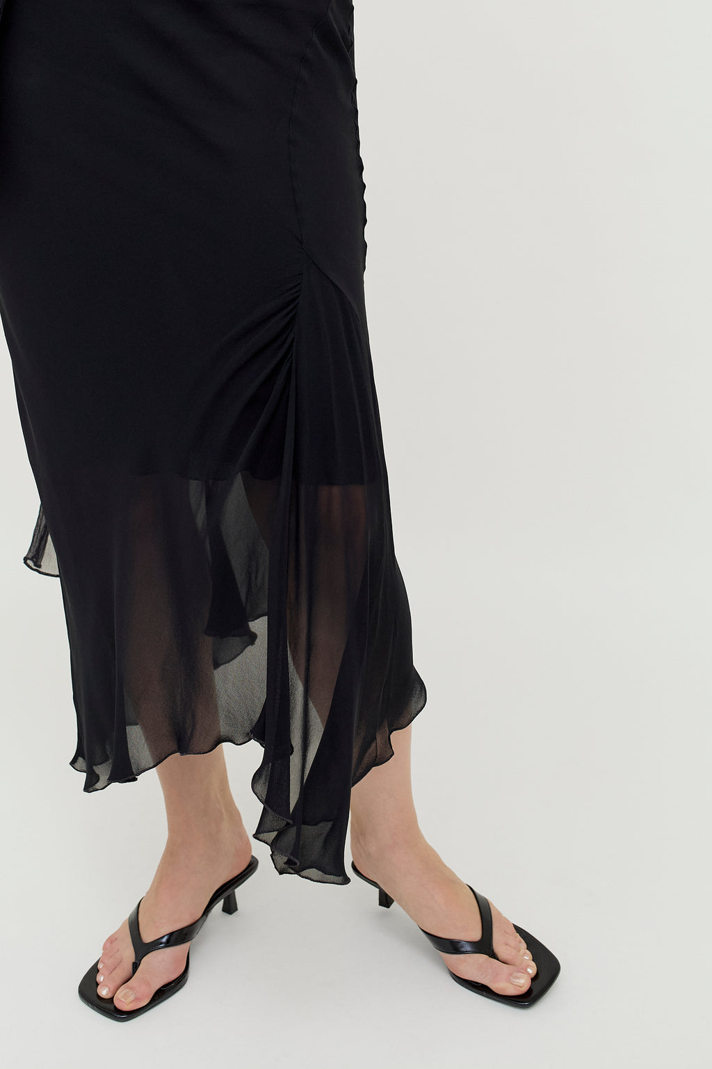 Black layered viscose midi skirt