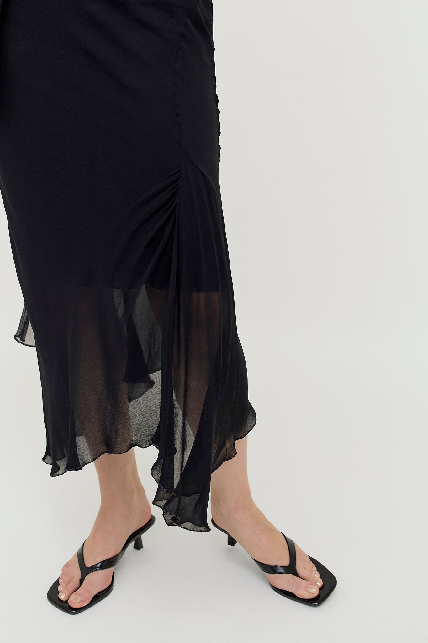 Black layered viscose midi skirt