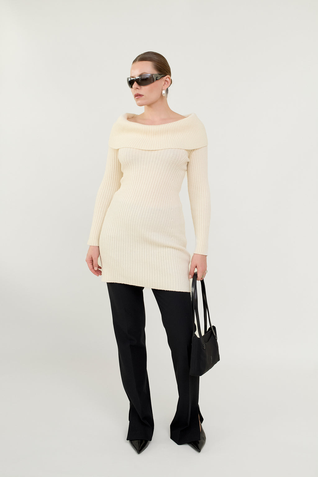 Vintage Stefanel ribbed knit off-shoulder dress