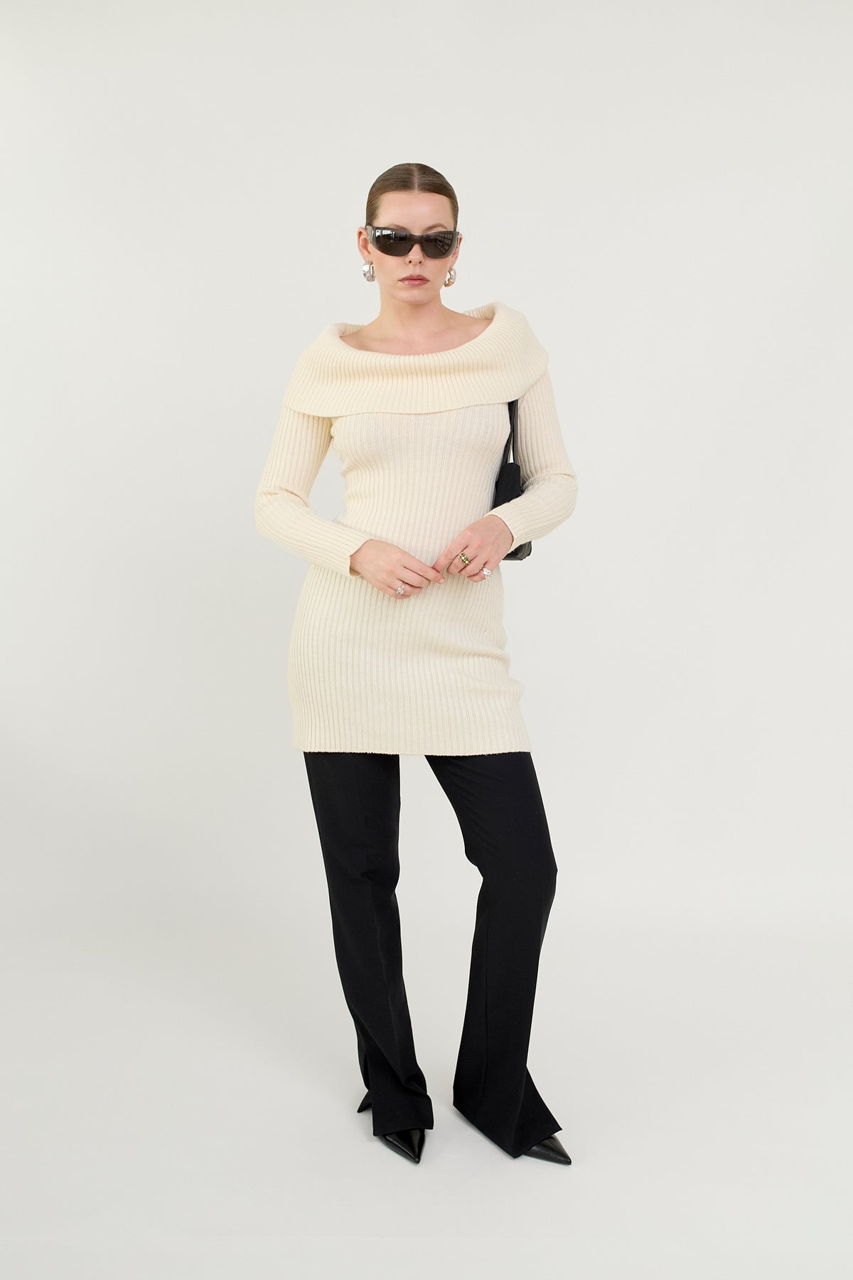 Vintage Stefanel ribbed knit off-shoulder dress