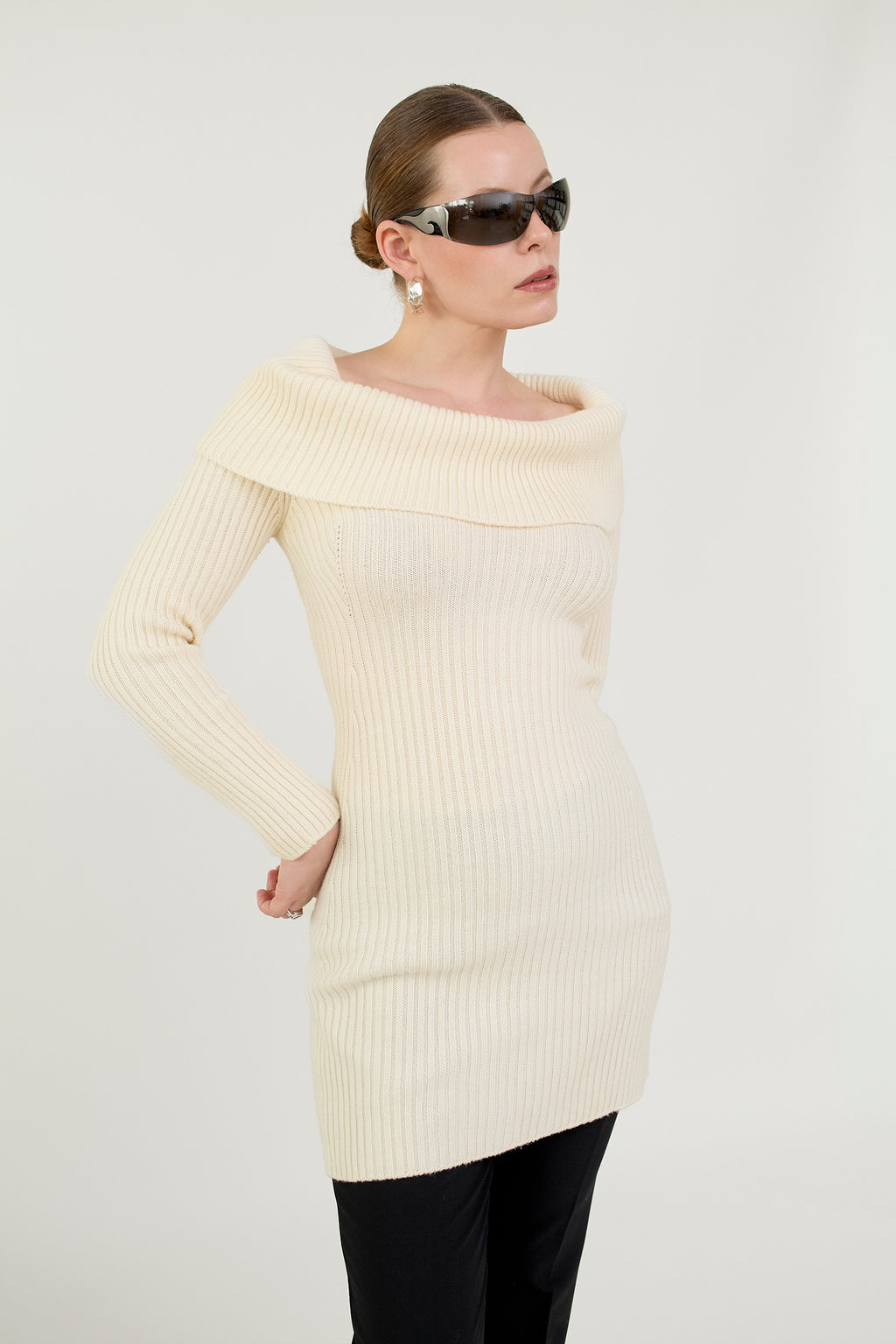Vintage Stefanel ribbed knit off-shoulder dress