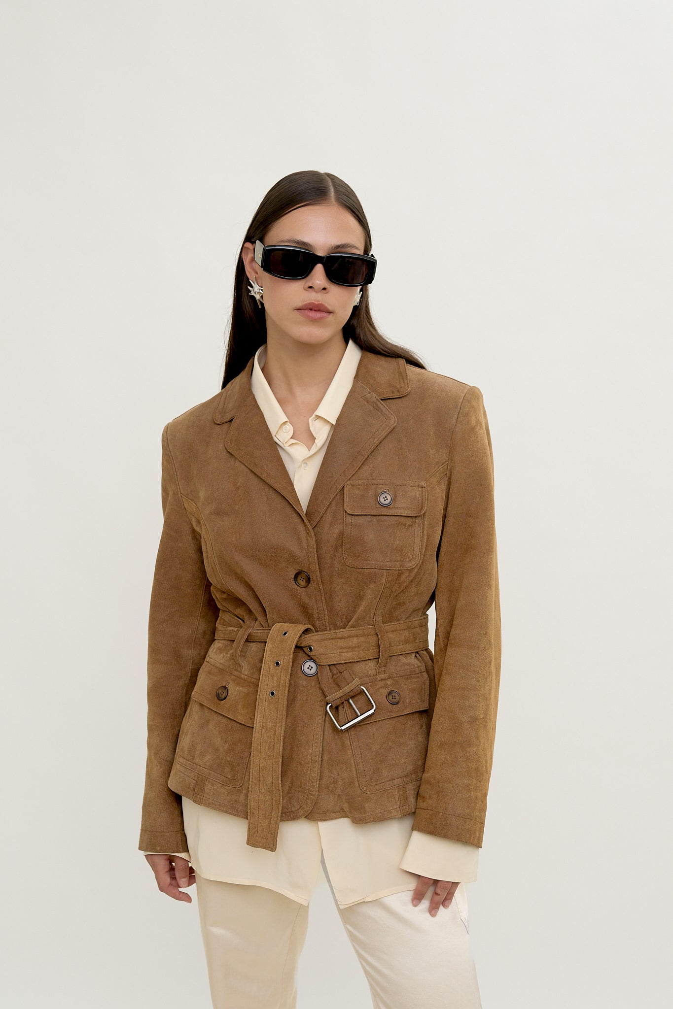 Vintage belted leather jacket