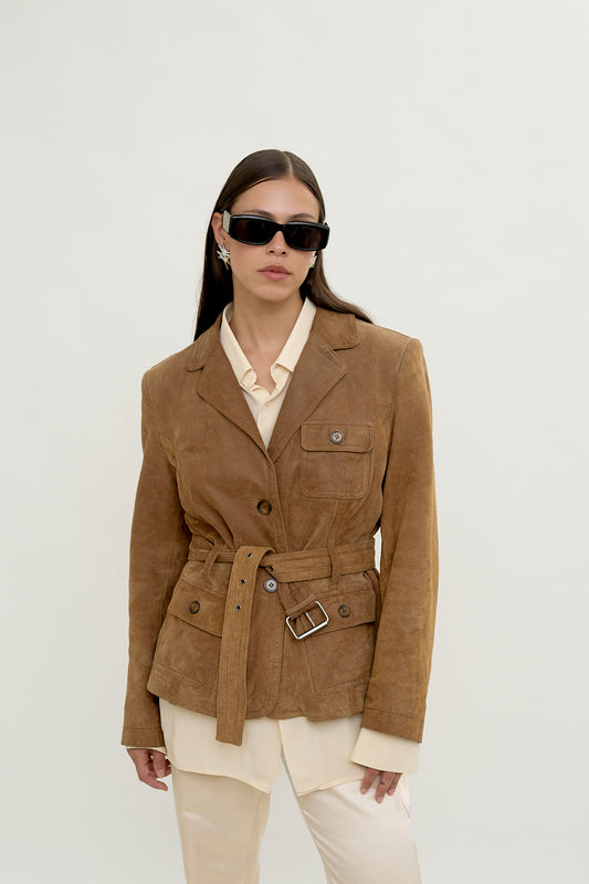 Vintage belted leather jacket