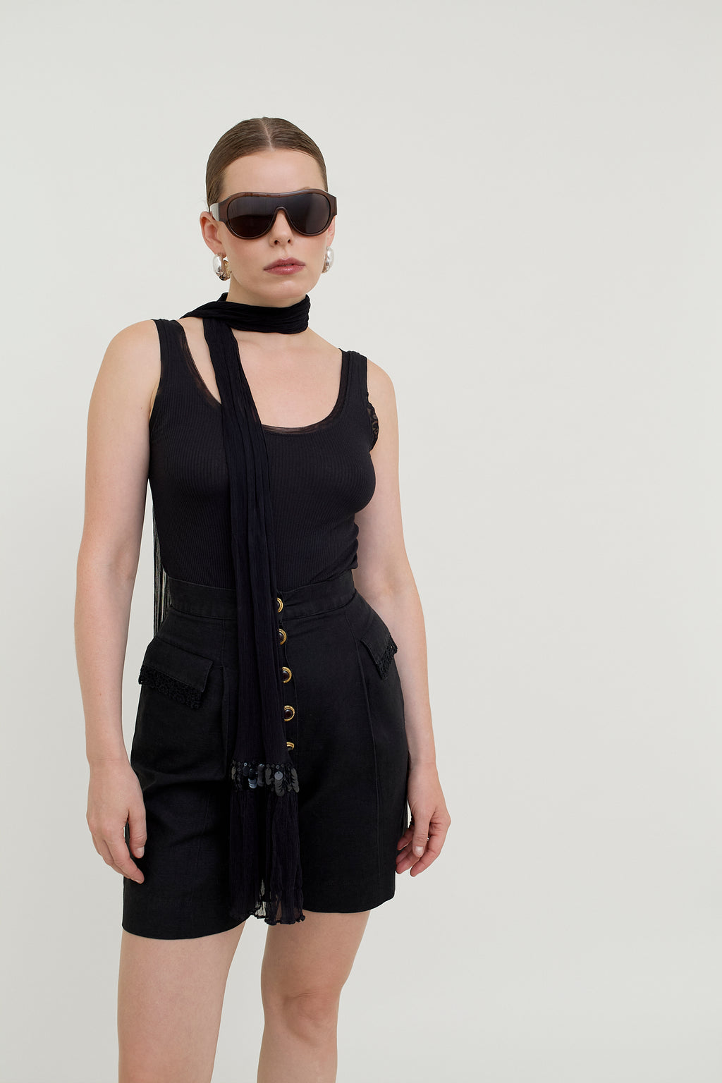 Black silk chiffon scarf
