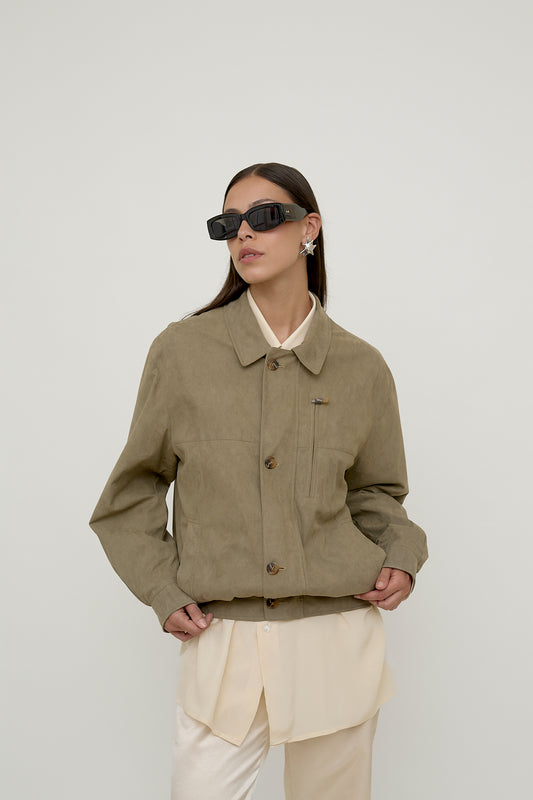 Light bomber jacket with suede effect