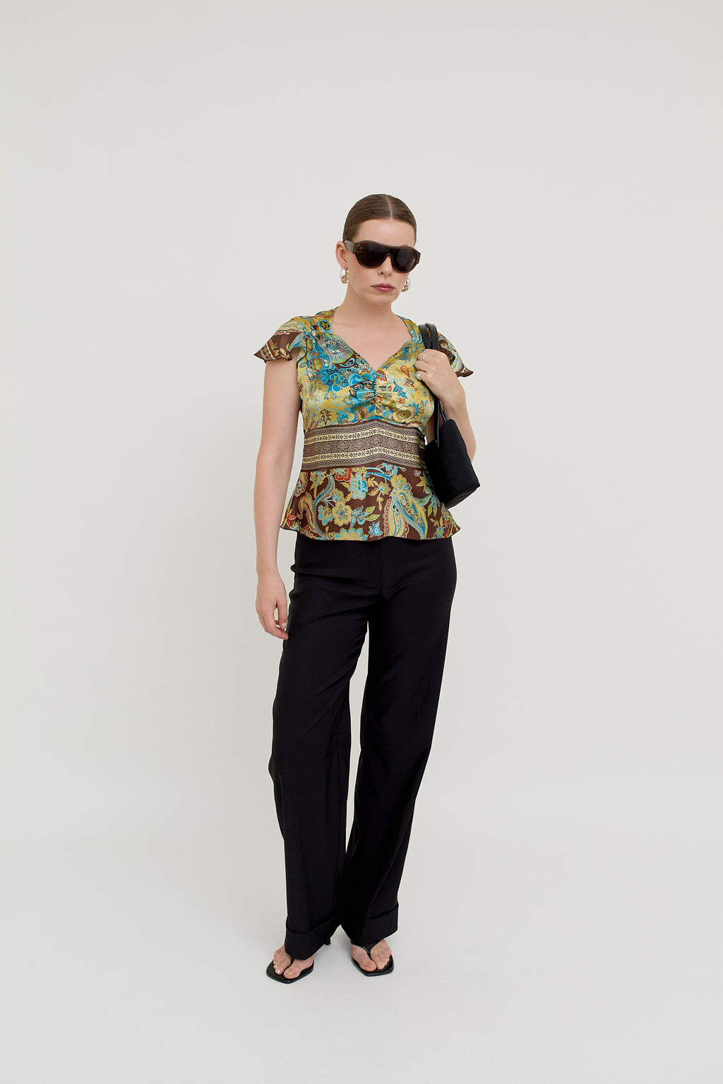 2000s silk paisley top