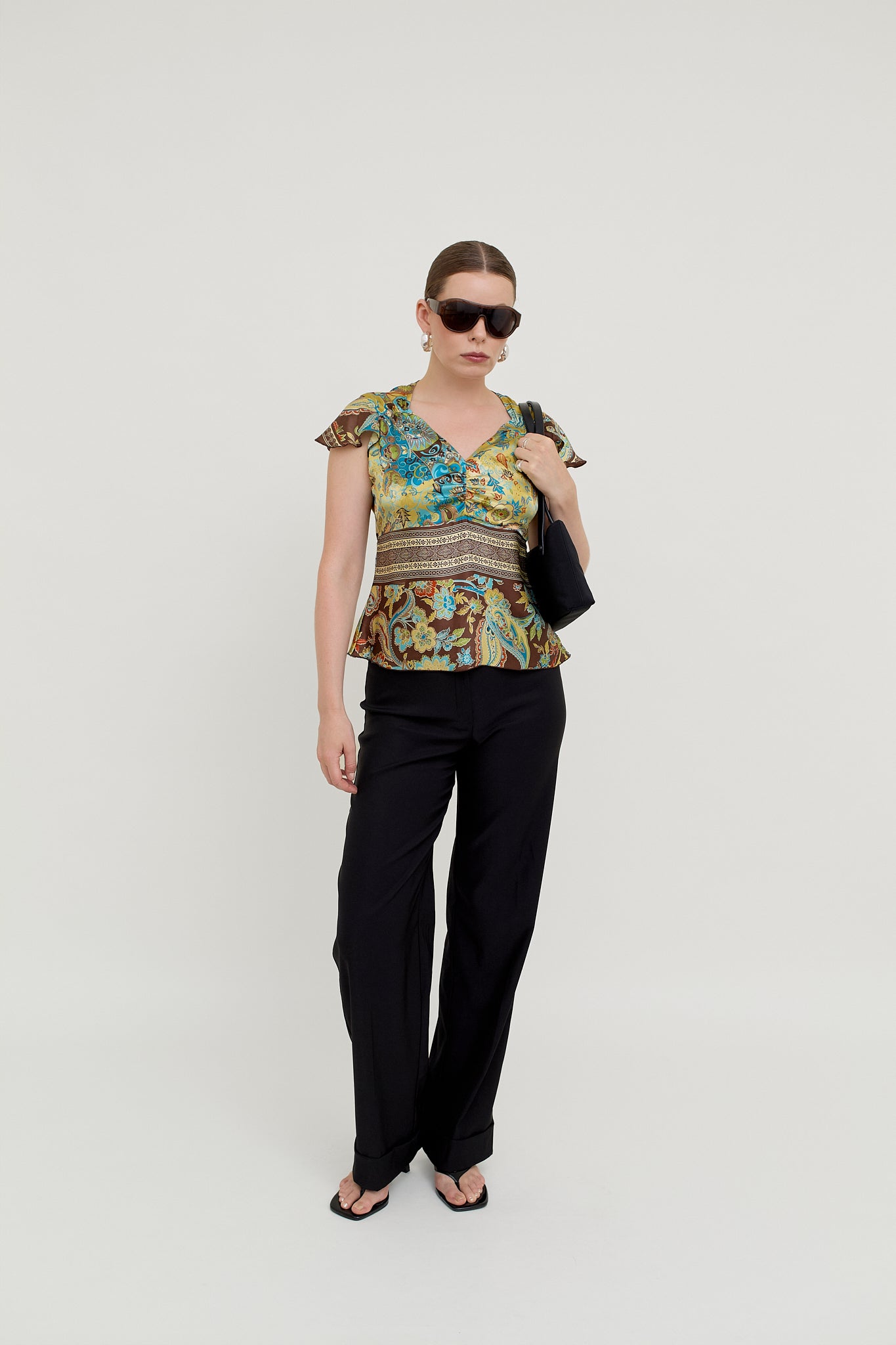 2000s silk paisley top