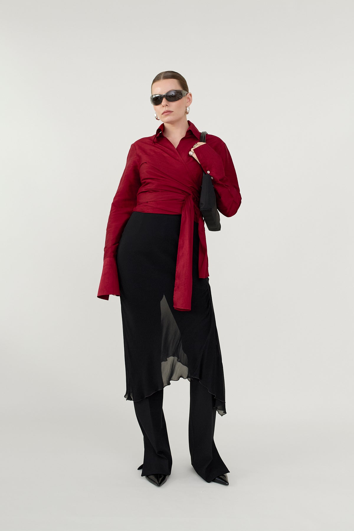 Raspberry silk wrap blouse