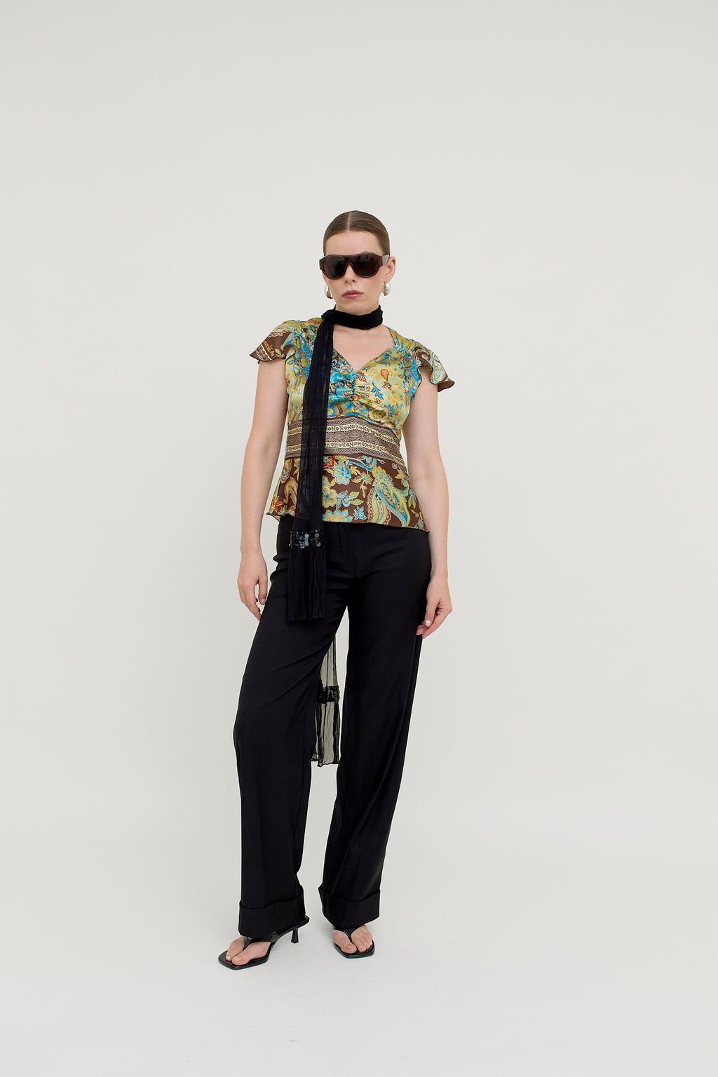 2000s silk paisley top