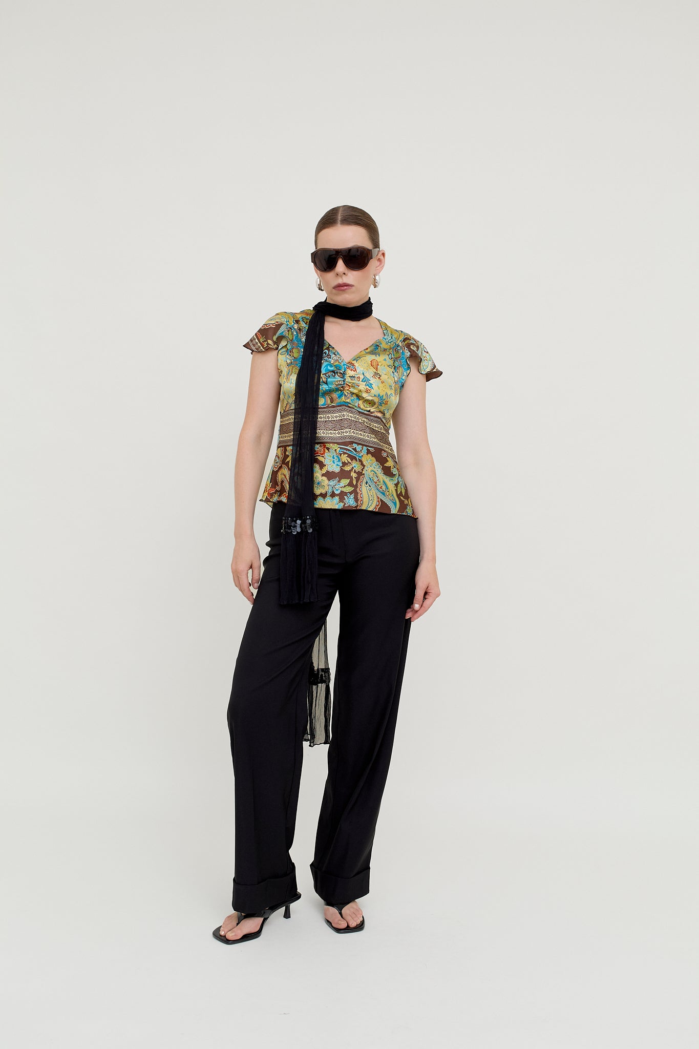 2000s silk paisley top