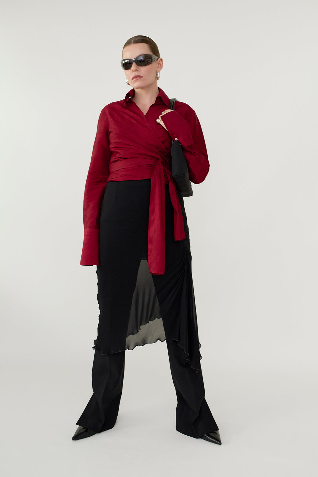 Raspberry silk wrap blouse